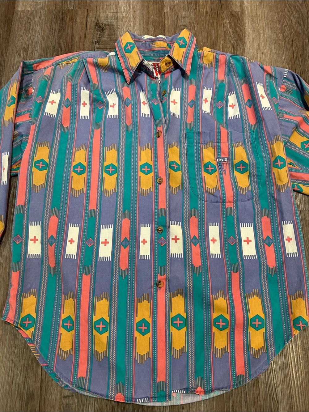 Vintage Levi's Western Shirt Southwestern Aztec Pattern Button Down Top M - Picture 3 of 9